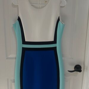 Blue and white color block Calvin Klein women's dress